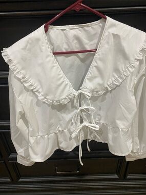 White Ruffled Tie-Front Women's Top